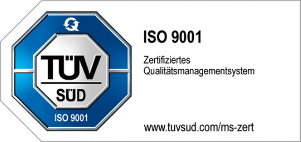 Siegel TÜV SÜD ISO 9001: zertifiziertes Qualitätsmanagementsystem