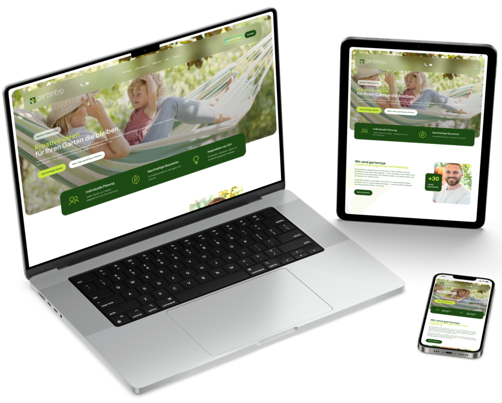 Website von gartentyp auf Laptop, Tablet und Smartphone